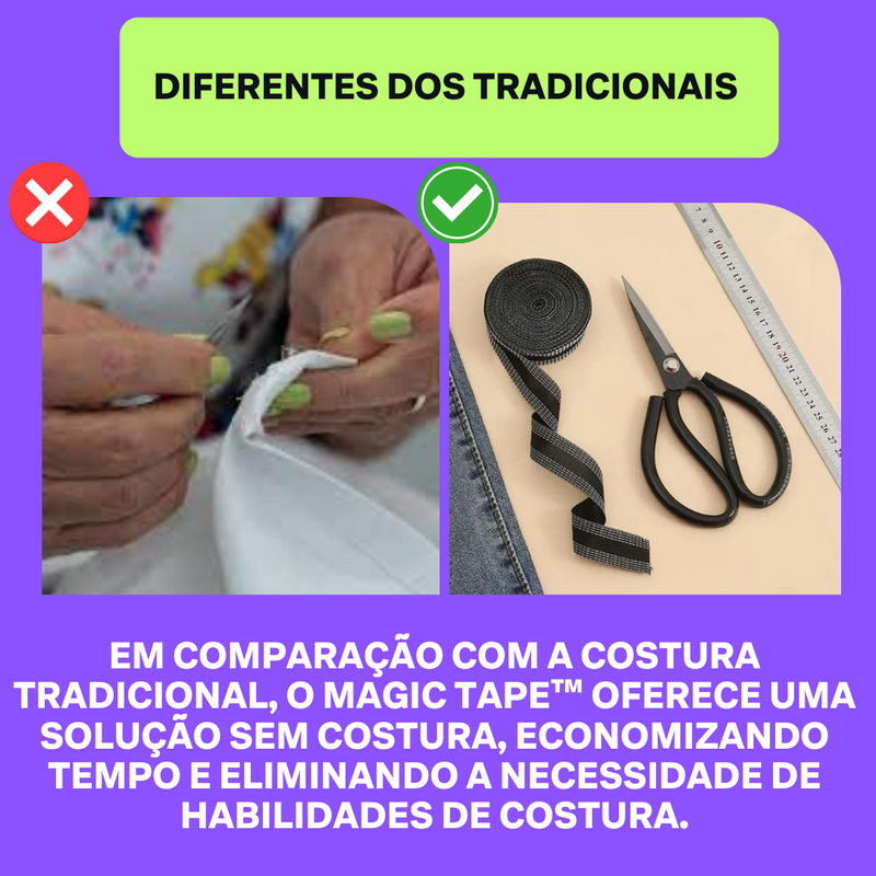 Magic Tape™ - A Barra Sem Costura que Transforma Suas Roupas em Obras de Arte! LEVE MAIS E PAGUE MENOS