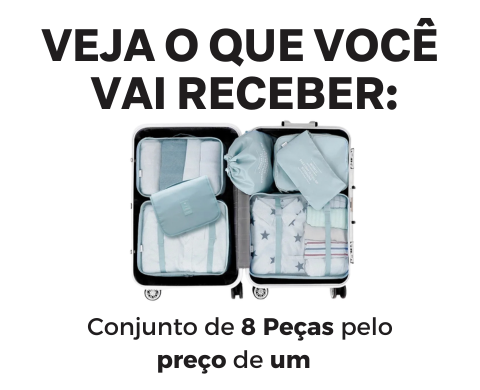 My Organize - Organizador de bagagem a prova D'água com 8 Peças - Compre e ganhe um roteiro personalizado para sua próxima viagem