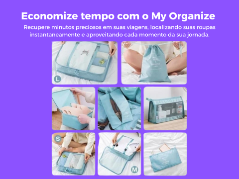 My Organize - Organizador de bagagem a prova D'água com 8 Peças - Compre e ganhe um roteiro personalizado para sua próxima viagem